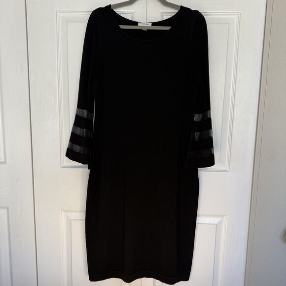 Calvin Klein Dresses & Skirts - Calvin Klein Black Sheath Dress Bell Sleeves with Mesh Inserts Women’s Size XL